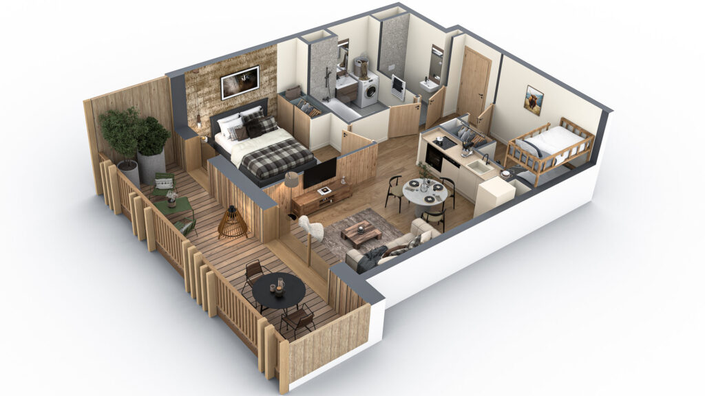 Scène 3D intérieure photoréaliste — DeepFrame